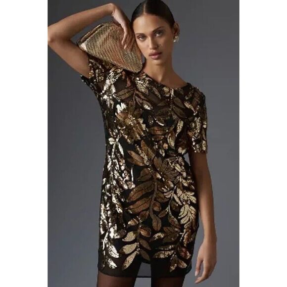 Maeve Dresses & Skirts - New Anthropologie Maeve Short-Sleeve Sheer Embellished Mini Dress Size S